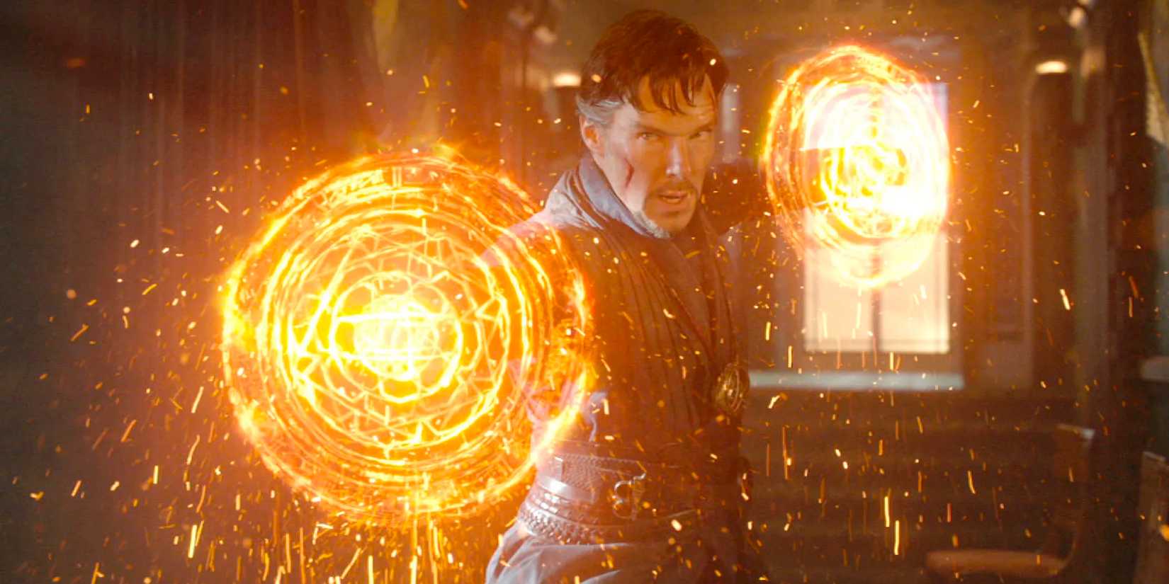 Doctor Strange casts a spell while in training in Doctor Strange.