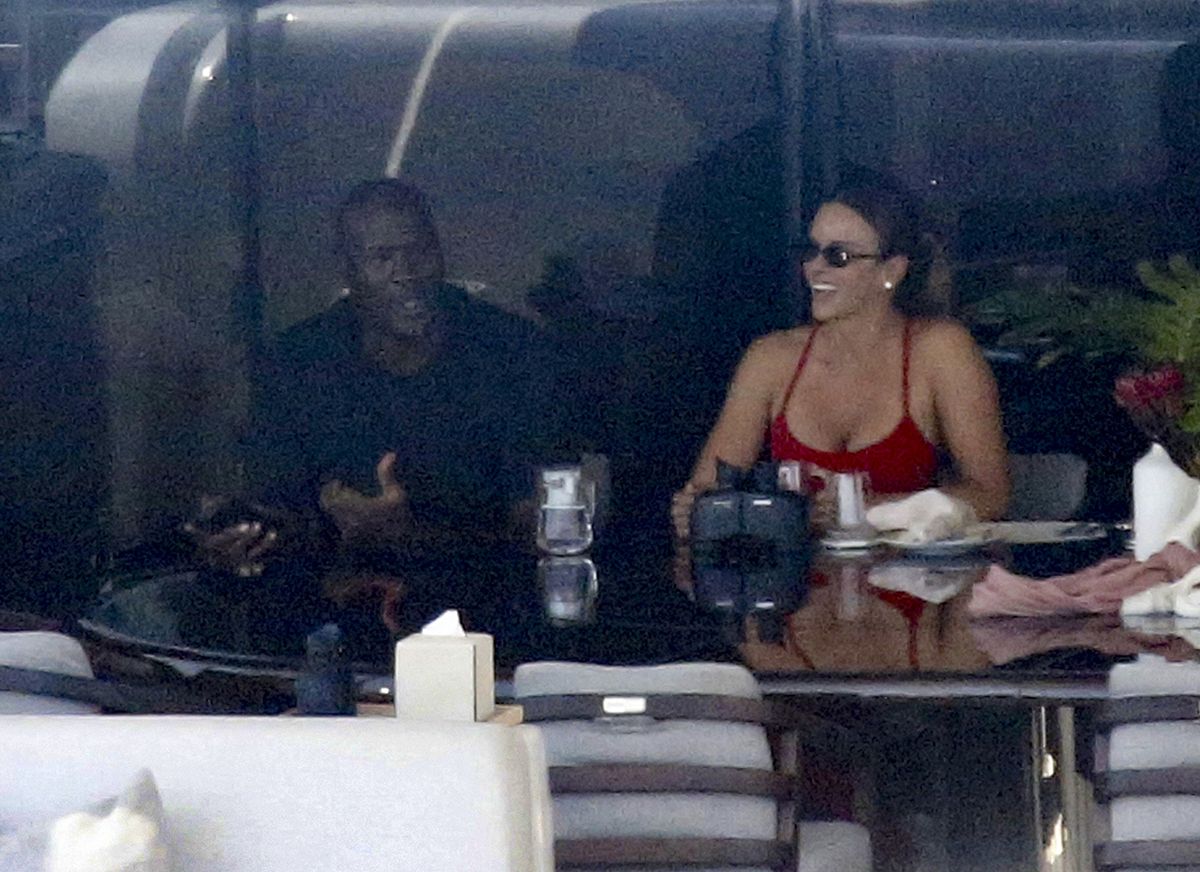 Yvette Prieto later changed into a vibrant red swimwear look while returning aboard the yacht after an afternoon ashore.