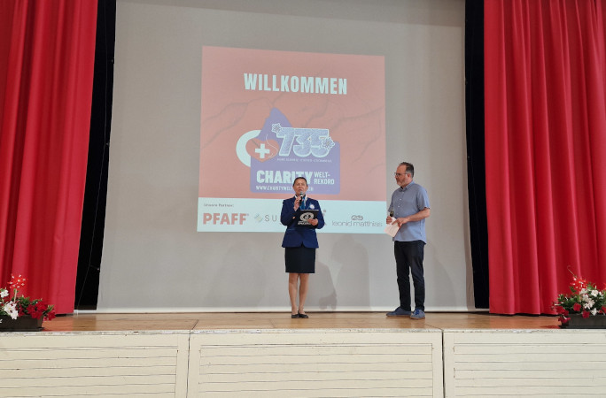 GWR Adjudicator onstage with event organizer