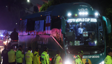 Police near the England team's hotel before their arrival for their World Cup last-16 game with Mexico in Mexico City