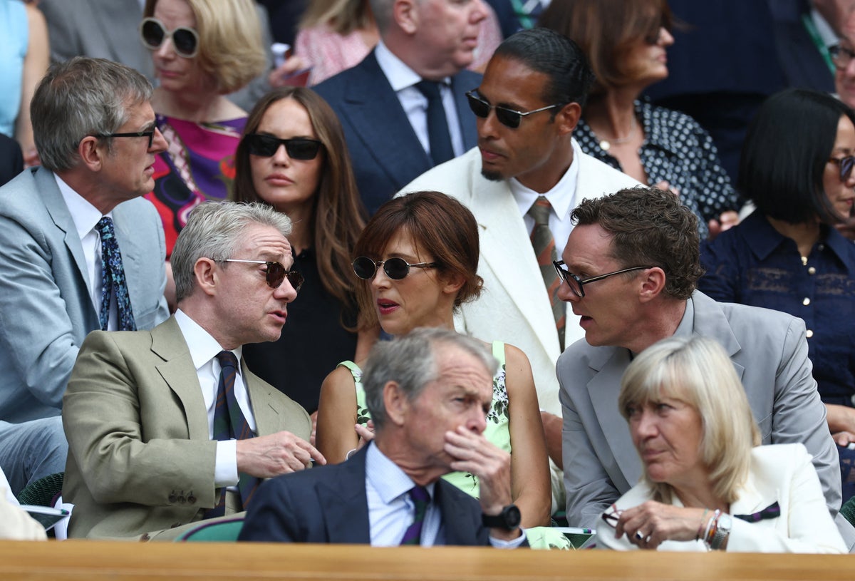 Martin Freeman, Benedict Cumberbatch and his wife Sophie Hunter (Reuters)