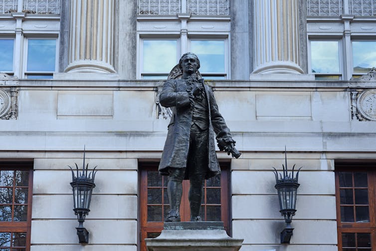 Statue of Alexander Hamilton outside Hamilton Hall, Columbia University.