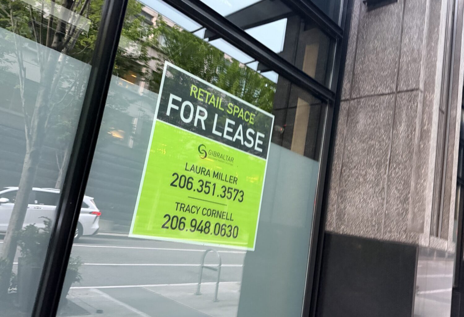 a for lease sign at a Seattle business...