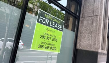 a for lease sign at a Seattle business...