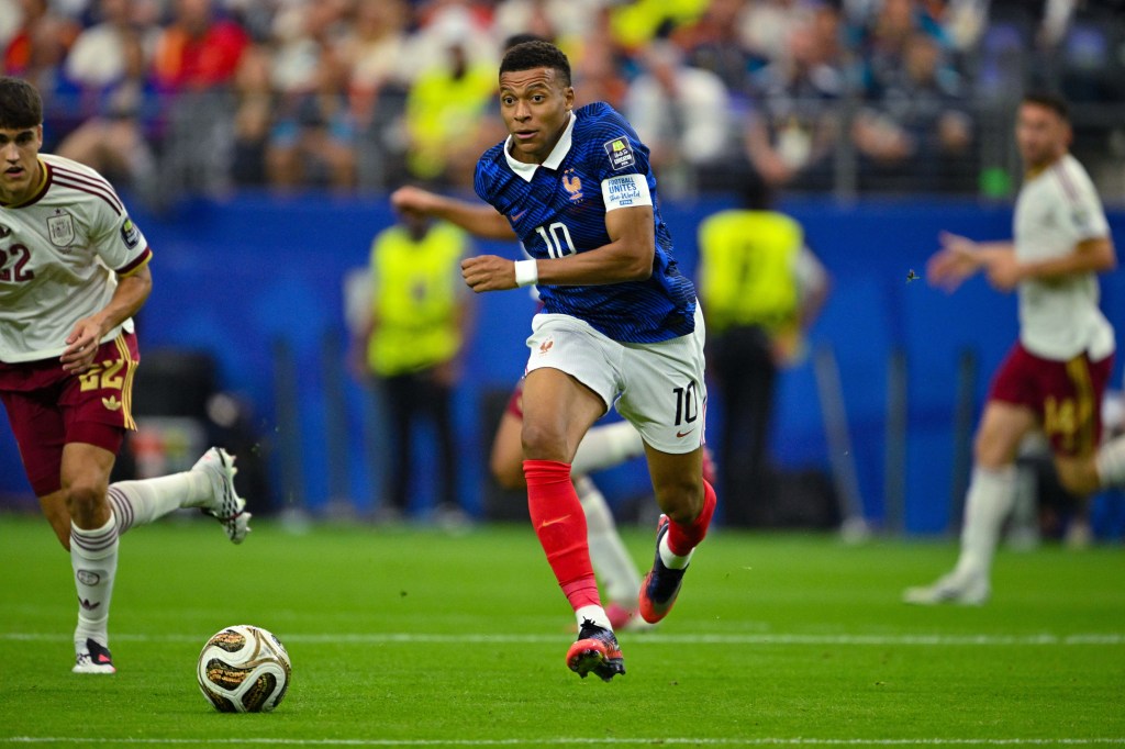 France forward Kylian Mbappe (10) in action during a semifinal match between France and Spain in the 2026 FIFA World Cup.
