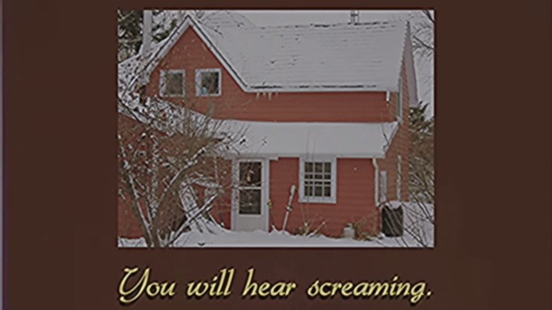 Footage of a house from the outside, with the caption 