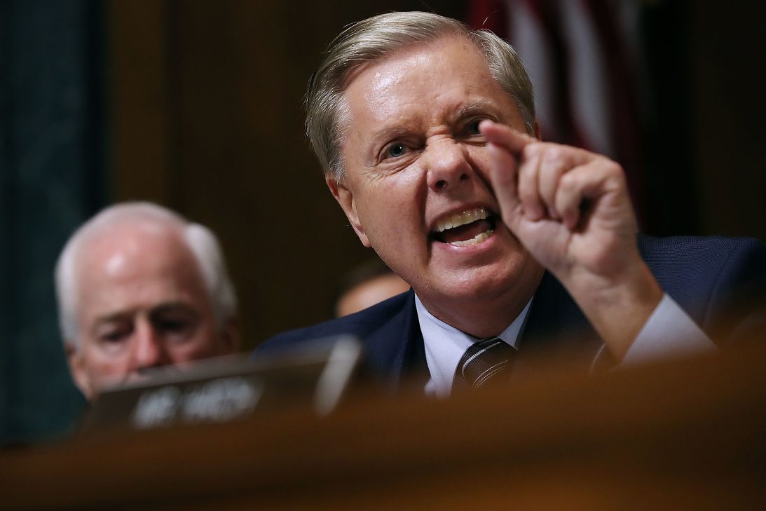 Graham speaks during Brett Kavanaugh's Supreme Court confirmation hearing on Capitol Hill September 27, 2018.