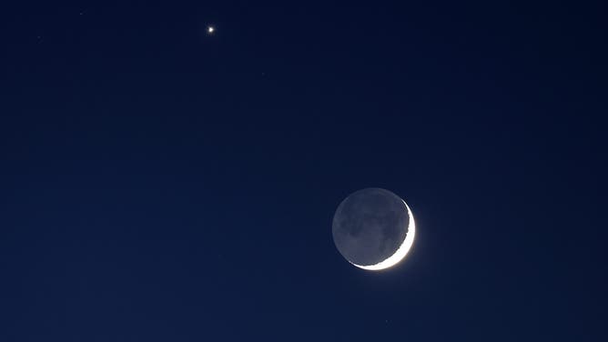 ISTANBUL, TURKIYE - JUNE 17: Crescent moon and the planet Venus are seen together during night sky in Istanbul, Turkiye on June 17, 2026.