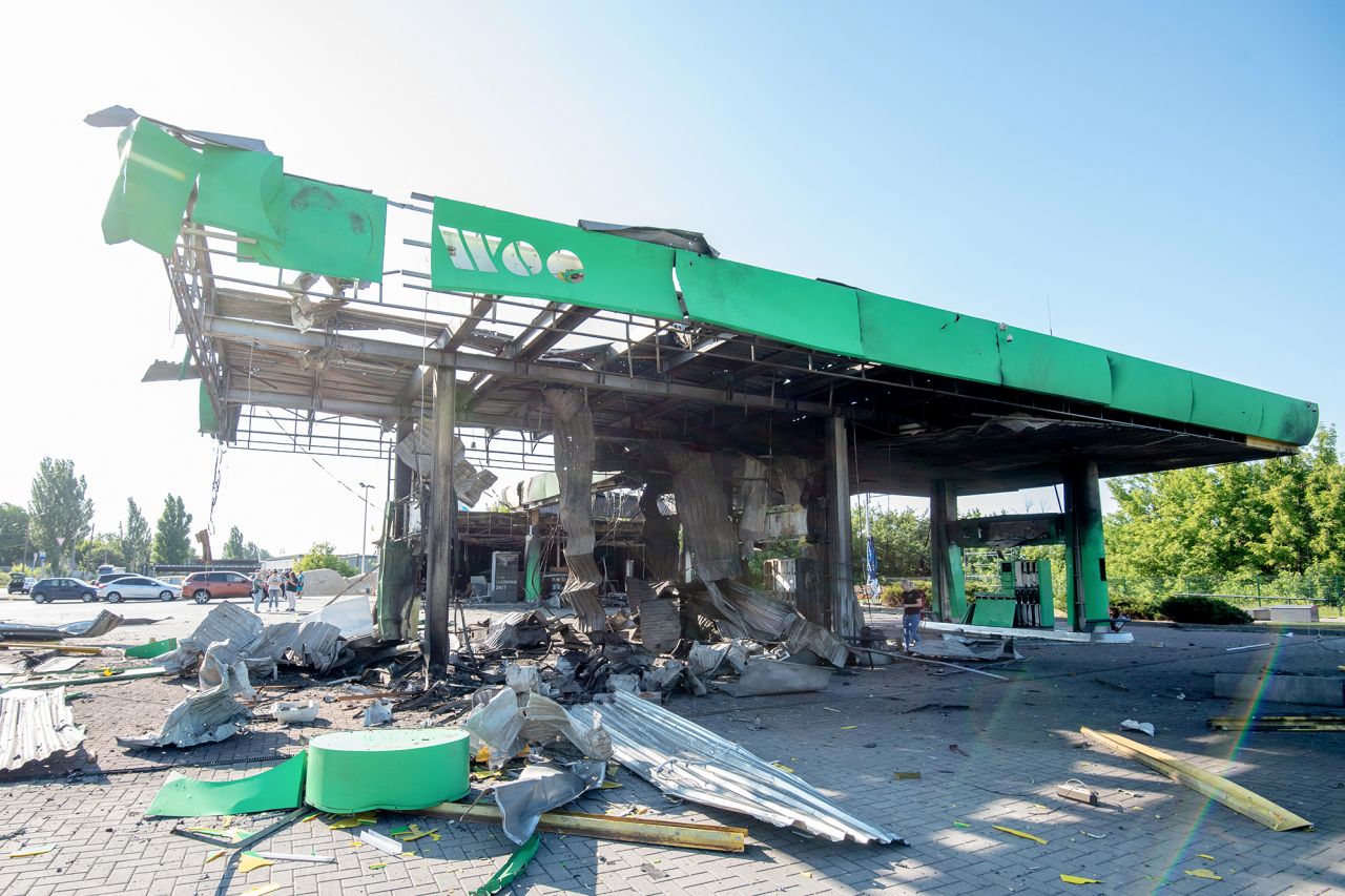 A damaged gas station following a Russian air attack in Kamianske, Dnipropetrovsk region, on Tuesday.