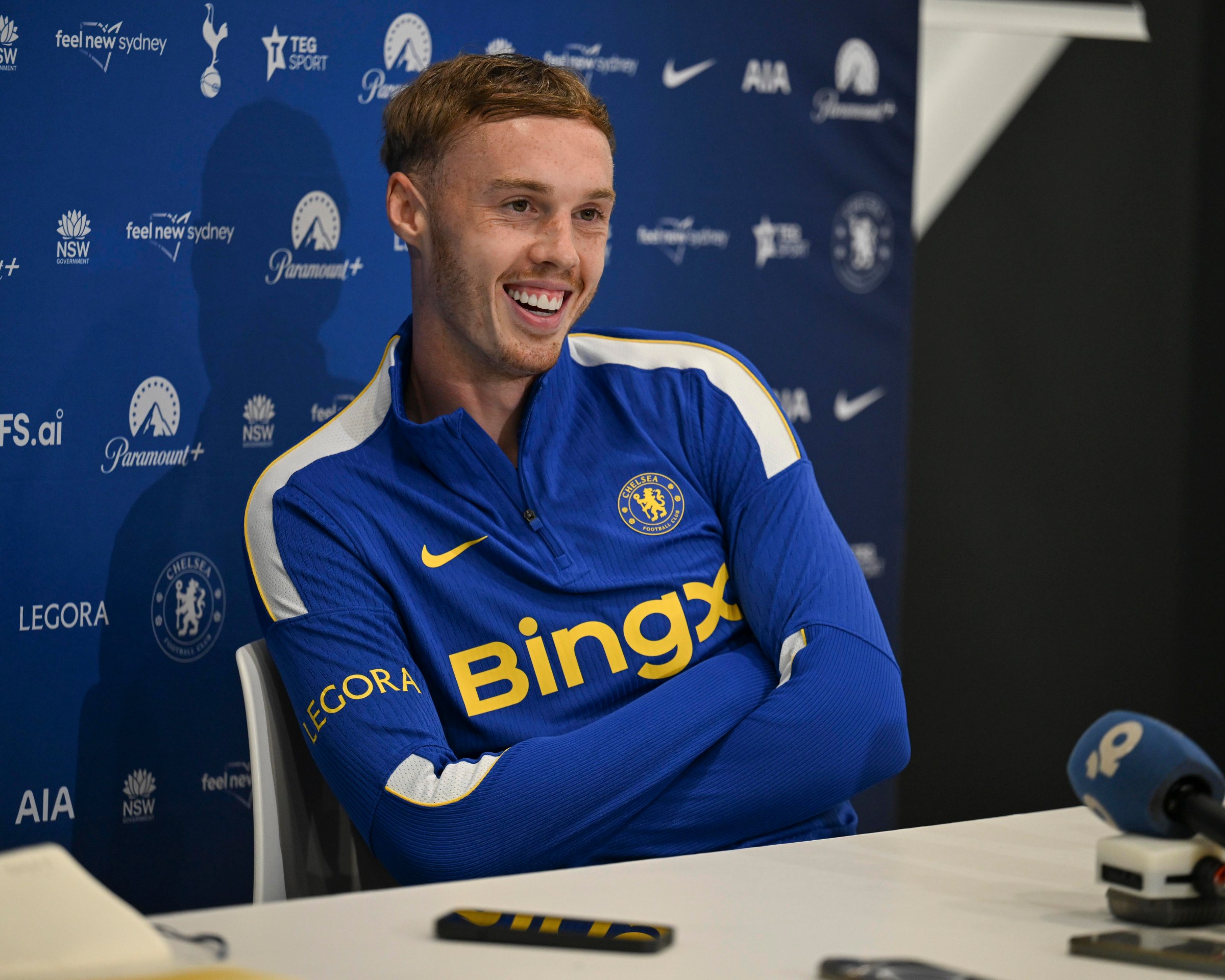 SYDNEY, AUSTRALIA - JULY 31: Cole Palmer of Chelsea attends a press conference at Sky Park on July 31, 2026 in Sydney, Australia. (Photo by Darren Walsh/Chelsea FC via Getty Images)