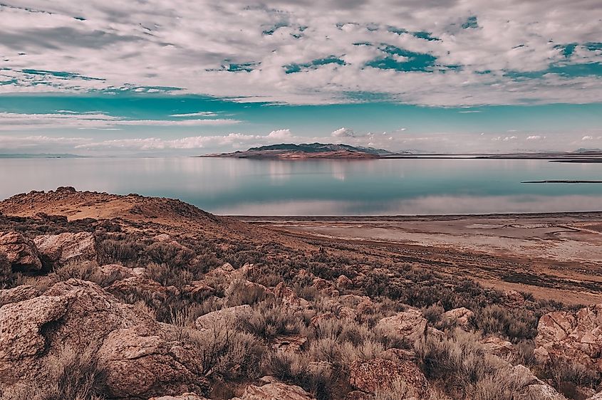 The receding shoreline of the Great Salt Lake.