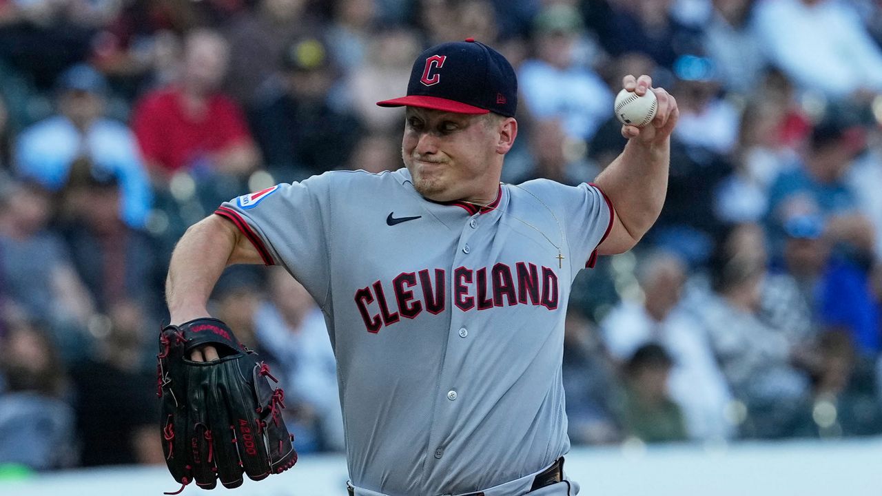 Cleveland Guardians starting pitcher Parker Messick throws against the Chicago White Sox during the first inning of a baseball game in Chicago, Tuesday, June 23, 2026.