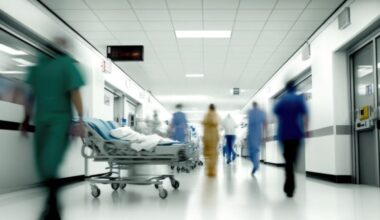 A fast-paced emergency room hallway