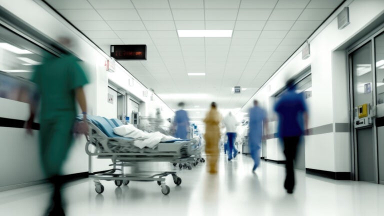 A fast-paced emergency room hallway