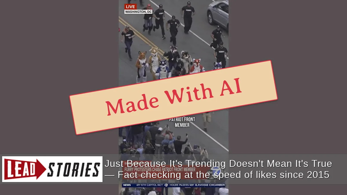 Fact Check: FAKE "Breaking News" Video Shows Furries Chasing Patriot Front Member In Downtown D.C. -- AI Media Account Origin