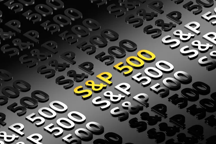 An image depicting stamped lettering reading "S&P 500."