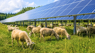 In Massachusetts, sheep came to a solar farm looking for shade and ended up mowing the grass beneath the panels, turning clean energy land into a grazing site