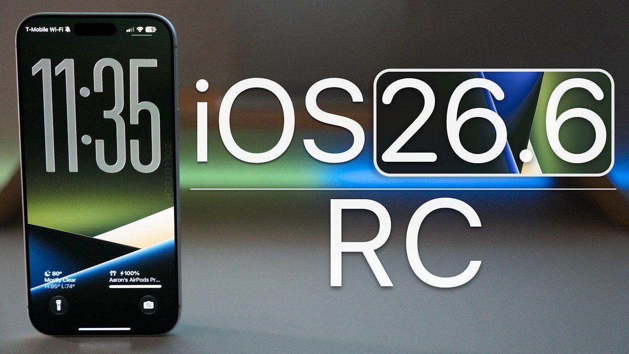 An iPhone screen displaying the iOS 26.6 Release Candidate software update prompt.