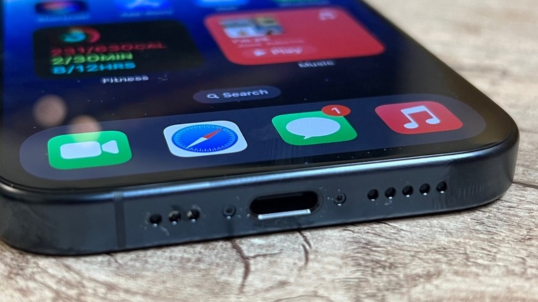 Close-up shot of iPhone 15 Pro's USB-C port