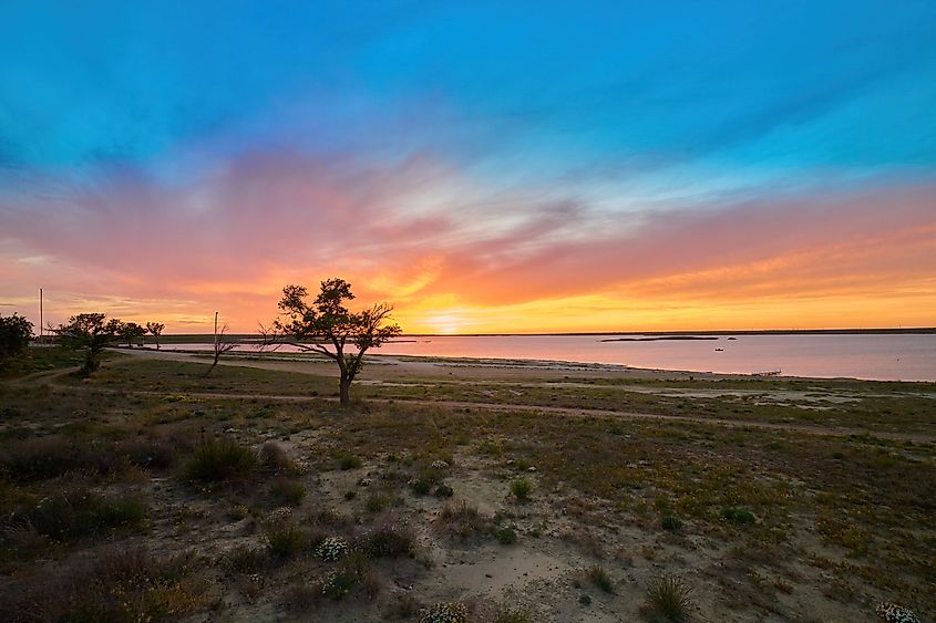 Colorful sunset on Lake JB Thomas, Texas.