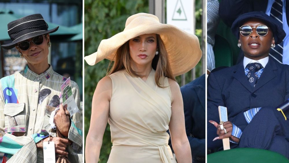 Thandiwe Newton, Jennifer Lopez and Cynthia Erivo various hat silhouettes during the final weekend of Wimbledon 2026 in London.
