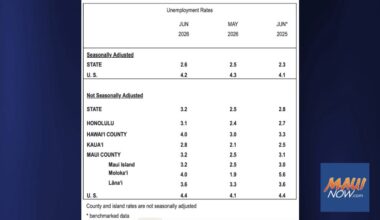 Maui County unemployment rises to 3.2% in June as statewide job losses continue : Maui Now
