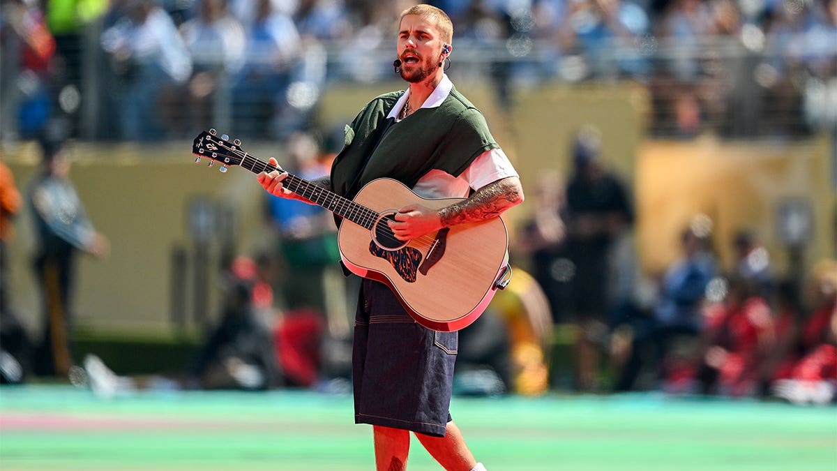 Justin Bieber at the World Cup during the halftime show