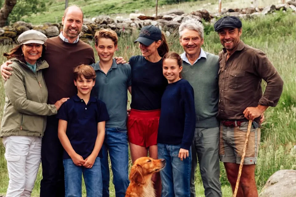 From left: Carole Middleton, Prince William, Prince Louis, Prince George, Princess Kate, Princess Charlotte, Michael Middleton and James Middleton.