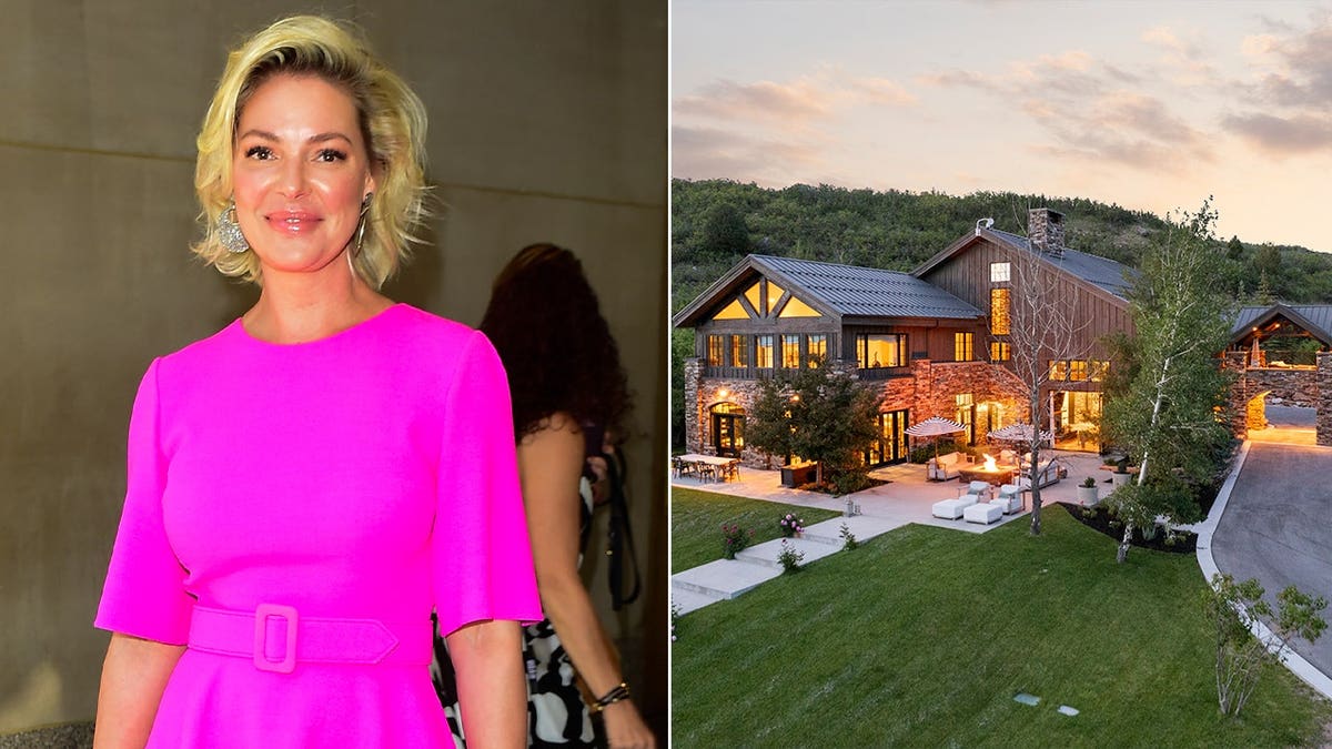 A split image of Katherine Heigl and the outside of her home.