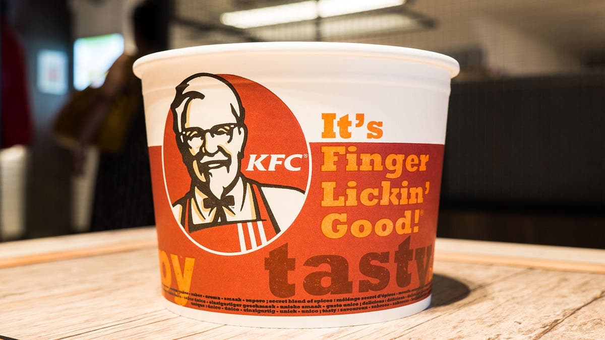 A bucket of Kentucky Fried Chicken.