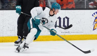 Stenberg skates for 1st time with Sharks at development camp