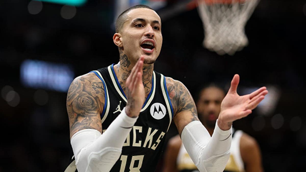 Kyle Kuzma reacts after a foul call during a game against the Washington Wizards.