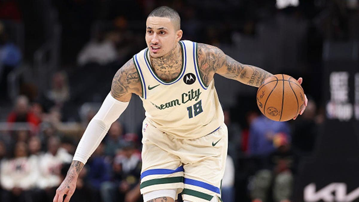 Kyle Kuzma of the Milwaukee Bucks looks to drive against the Atlanta Hawks.