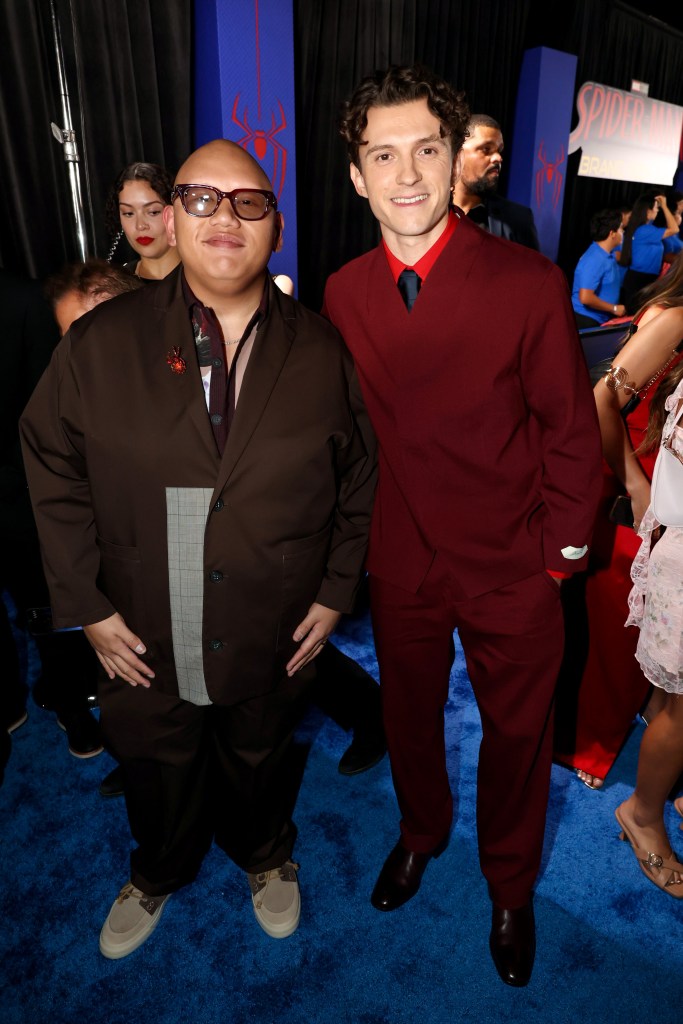 Jacob Batalon and Tom Holland at the "Spider-Man: Brand New Day" premiere