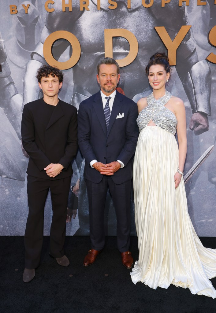 Tom Holland, Matt Damon and Anne Hathaway at the New York premiere of "The Odyssey"