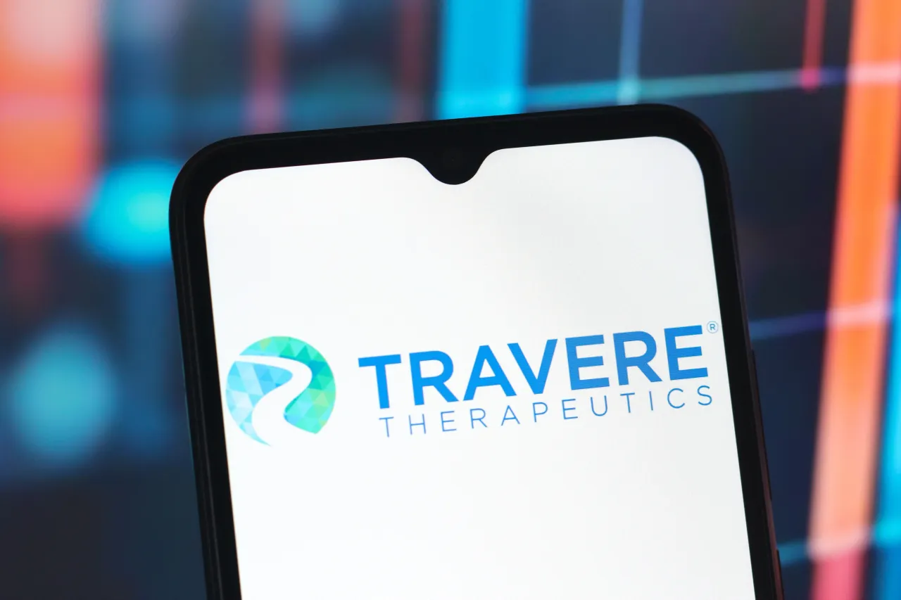 In this photo illustration, the Travere Therapeutics logo is seen displayed on a smartphone screen. (Photo Illustration by Thomas Fuller/SOPA Images/LightRocket via Getty Images)