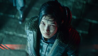 Key art from the Last Sentinel featuring an Asian woman looking up in the rain