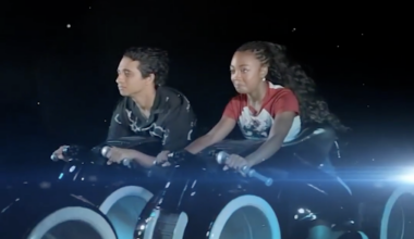 'Percy Jackson' Stars Leah Sava Jeffries and Aryan Simhadri Try Not to React on TRON Lightcycle Run