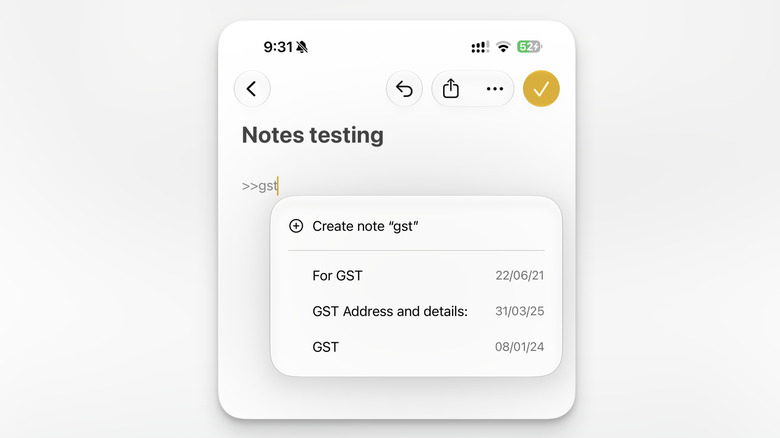 Adding a note as a link in the Notes app.