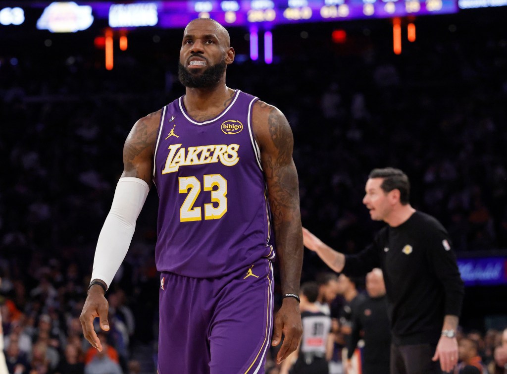 LeBron James playing against the Knicks on Feb. 1, 2026.