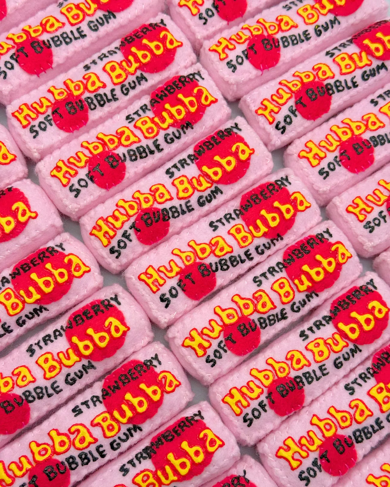 Hubba Bubba bubble gum packaging reimagined in felt by artist Lucy Sparrow