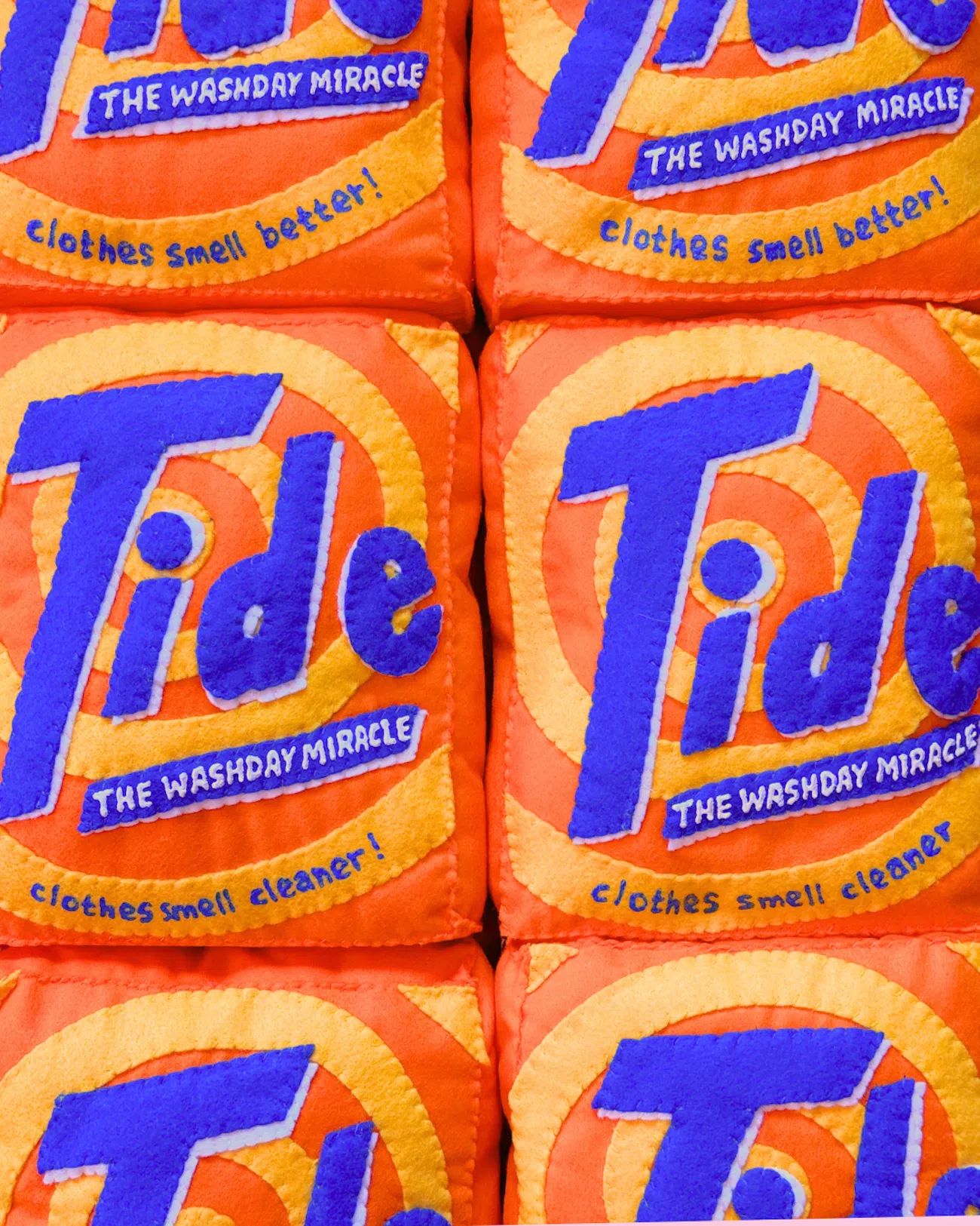 Tide packages reimagined in felt by artist Lucy Sparrow