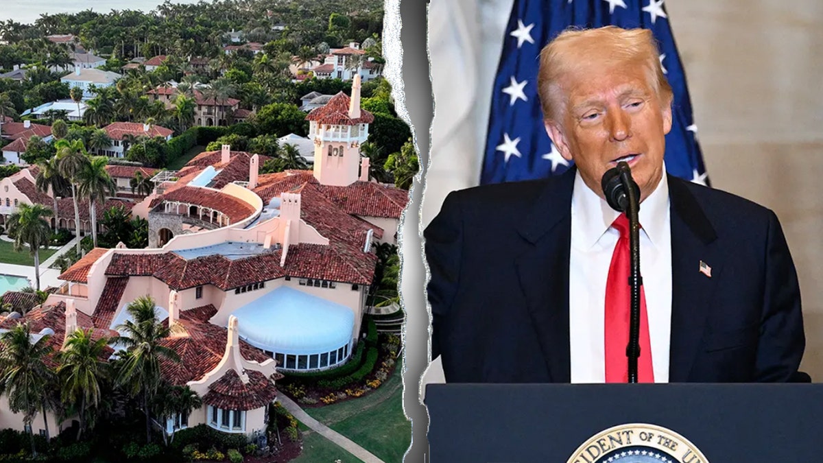 aerial view of President Donald Trump's Mar-a-Lago estate split Trump speaking at National Prayer Breakfast
