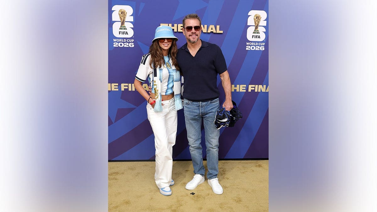Luciana Damon and Matt Damon attend a soccer match in East Rutherford, New Jersey.