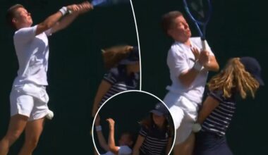 Scary Wimbledon scene as doubles player Demi Schuurs crashes into ball girl