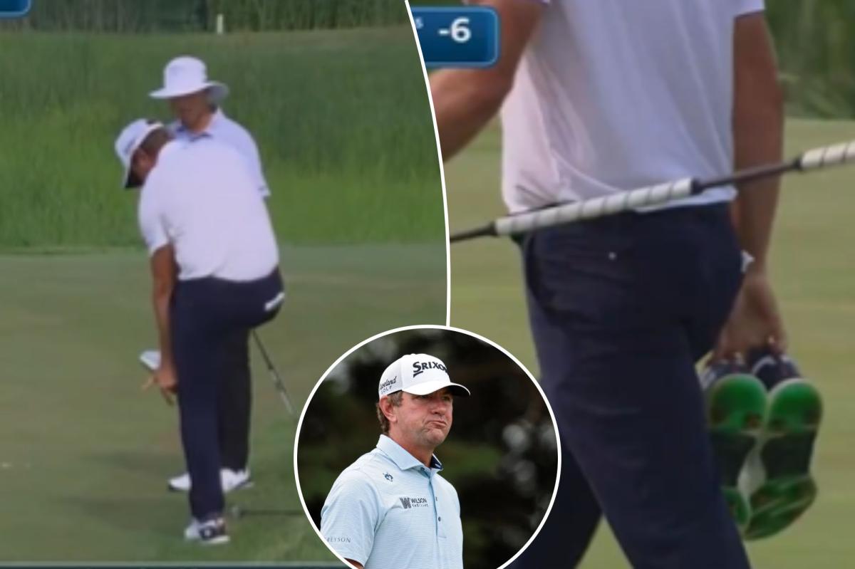 Lucas Glover oddly removing shoes at PGA Tour's 3M Open after golfers' complaints