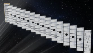 Artist rendition of coilable stacked solar sails.