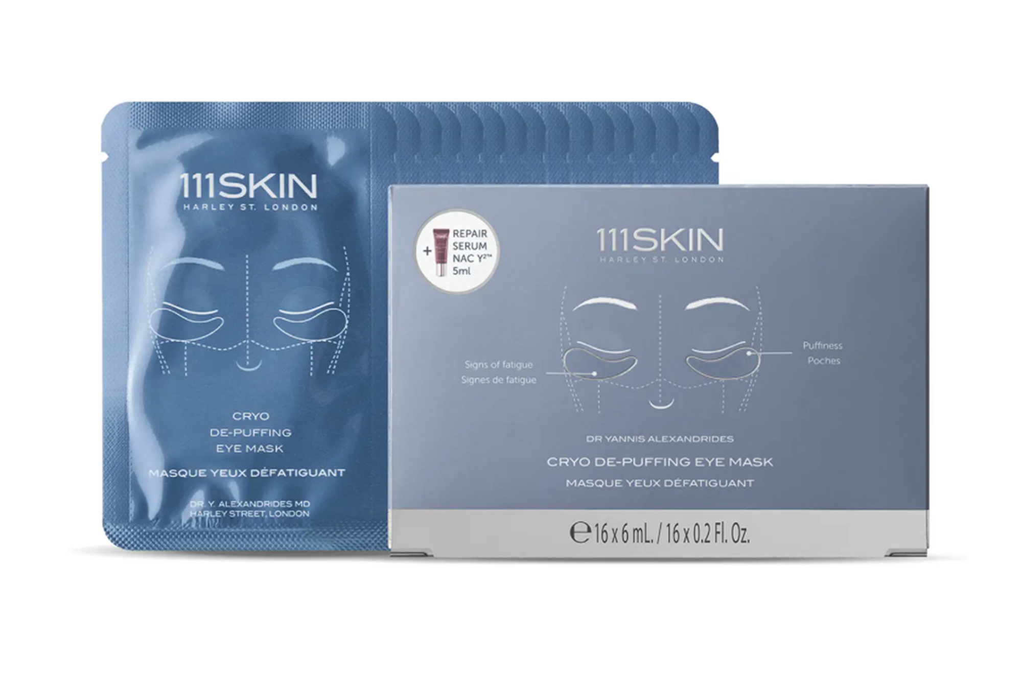 111SKIN Cryo De-Puffing Eye Mask box and individual mask packet.