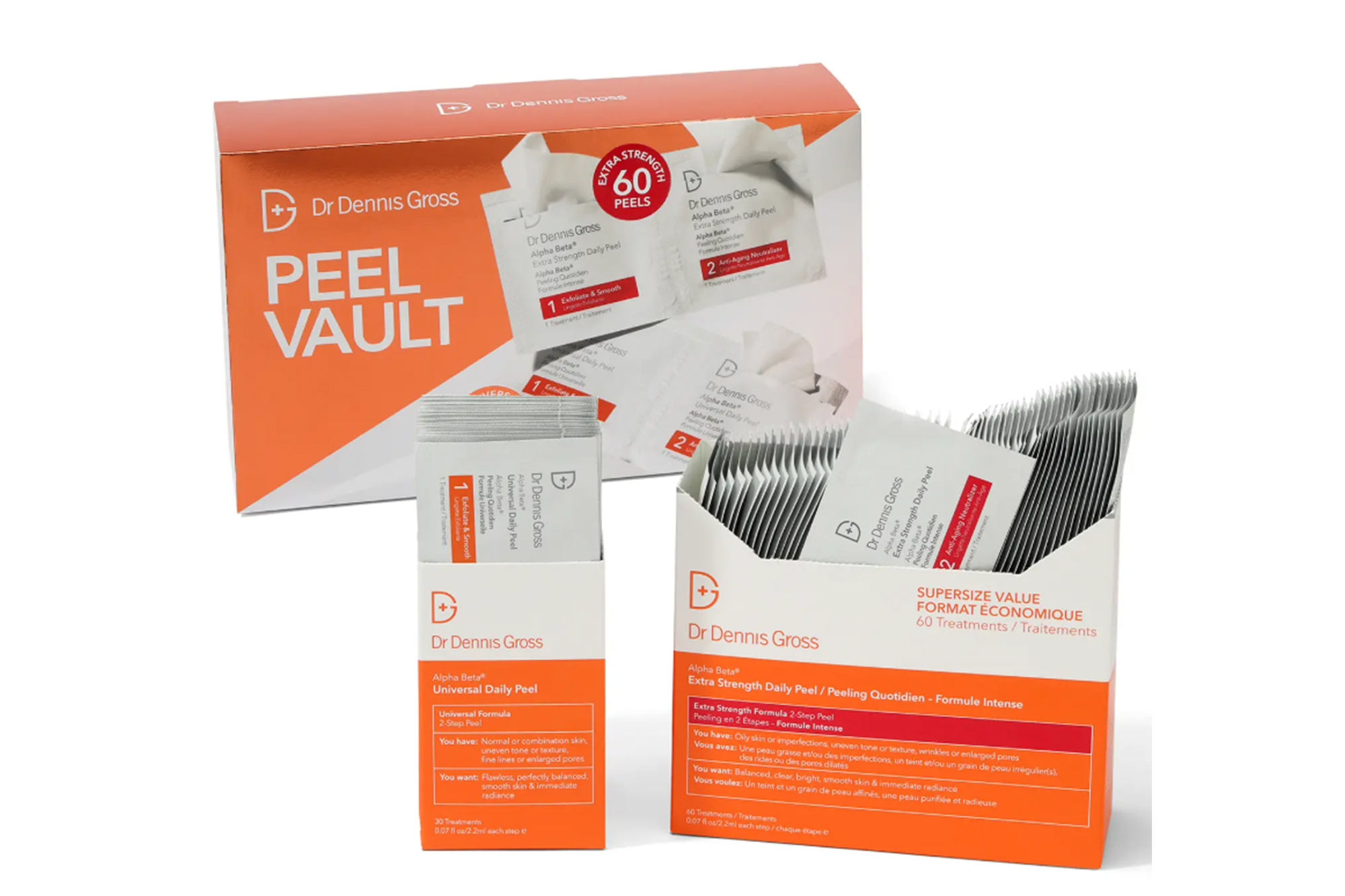 Dr. Dennis Gross Peel Vault with two boxes of Alpha Beta daily peels.