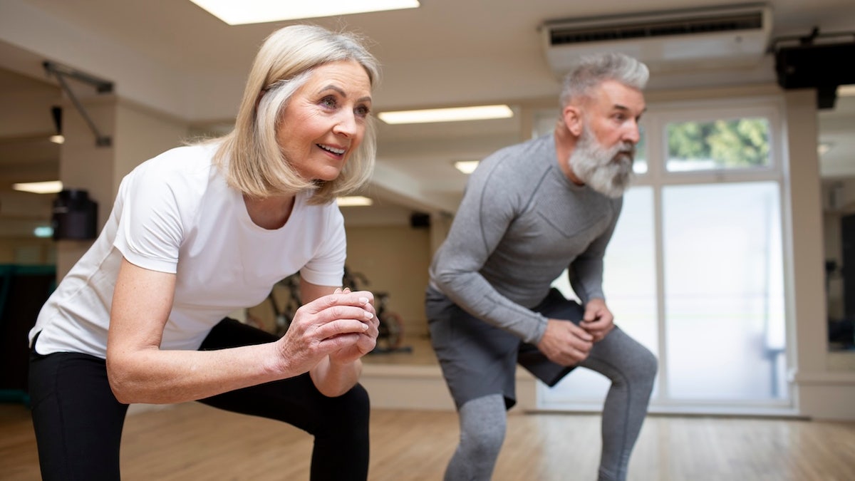 senior couple work out
